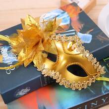 One Elegant Gold/Silver/Red Venetian Mask, Available In Multiple Colors, Adorned With Feathers, Flowers, And Crystal Jewels, Perfect For Halloween Parties, Weddings, And Cosplay. - 查看 11