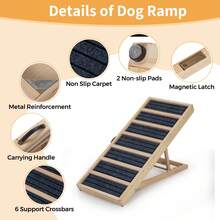 Folding Dog Ramp, Wooden Portable Pet Ramp With Anti-Slip Strips,4 Height Adjustable From 16" To 22", Dog Stairs For Bed, Car, Couch, Truck SUV, 132Lbs Capacity - Grey - View 5
