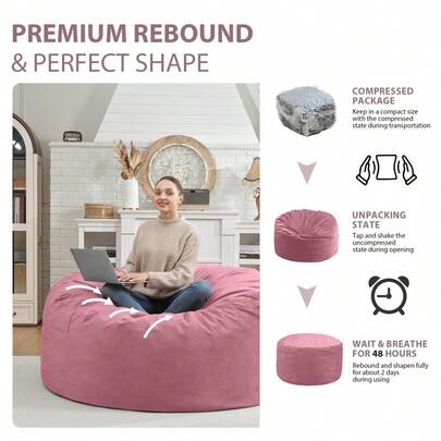 de 3 pies, Relleno de Espuma viscoelstica con Cubierta de Terciopelo, Funda extrable y Lavable a mquina, Silla Gigante para Adultos, Color Rosa Polvoriento