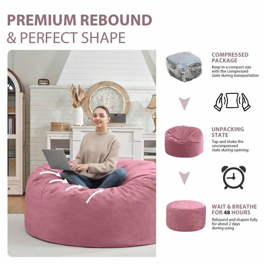 de 3 pies, Relleno de Espuma viscoelstica con Cubierta de Terciopelo, Funda extrable y Lavable a mquina, Silla Gigante para Adultos, Color Rosa Polvoriento - 3FT-36x36x22Pi polvorienta - Ver 1