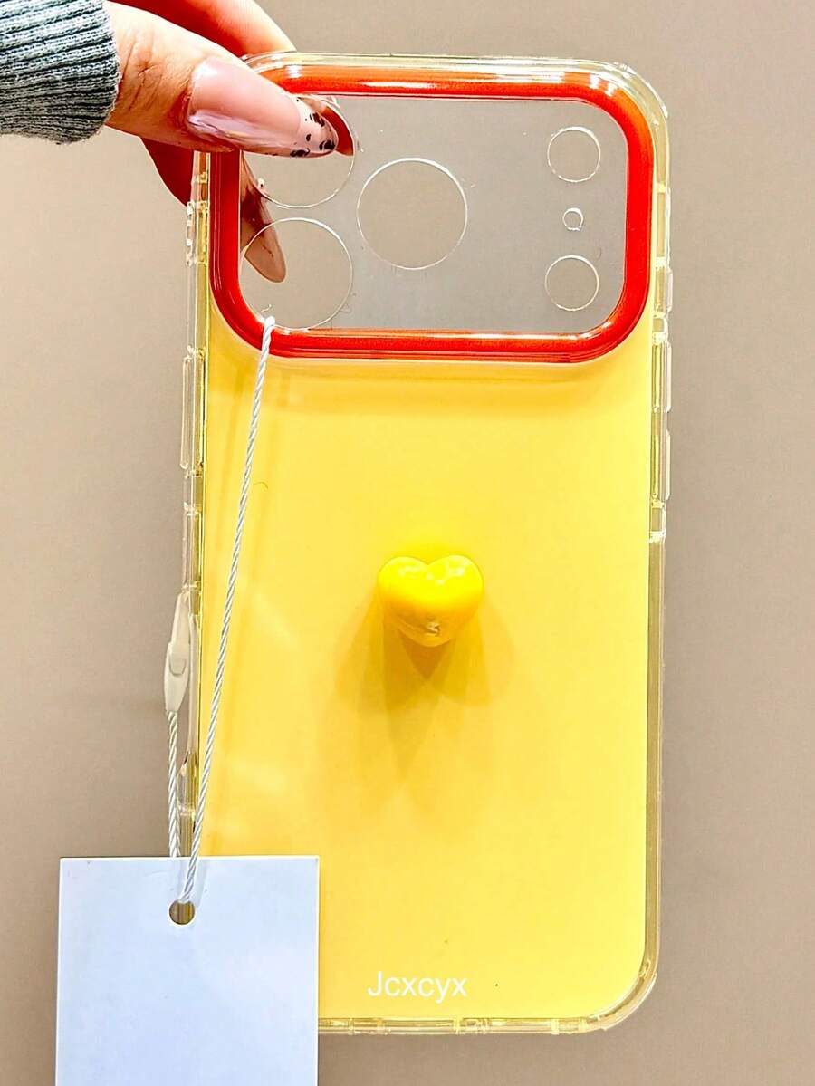 Funda de teléfono estilo Y2K linda con corazón 3D de doble color compatible con iPhone 17Pro Max 17Pro 17 16Pro Max 16Pro 15Pro Max 15Pro 16 15 14 13 con protección de lente transparente y anti-caída - Amarillo - Ver 1