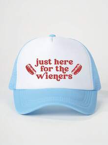 1 pièce Casquette de baseball en maille imprimée "Just Here For The", chapeau de soleil réglable pour le printemps/automne, les voyages, la plage, style Y2K pour les jeunes, l'été, les vacances, les festivals - casquette de baseball - Voir 37
