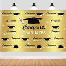 1pc Graduation Backdrop For Photography Gold Congratulations Congrats Grad Class Of 2026 Prom Party Supplies Decorations Photoshoot Photo Studio Props Favors Banner Background 2026 Congrats Grad Backdrop - Xem 2