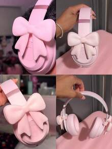 2个可爱粉色蝴蝶结耳机配件，柔软通用耳机装饰挂件，卡哇伊风格，适合游戏女孩和主播，完美的游戏玩家礼物 - 查看 2