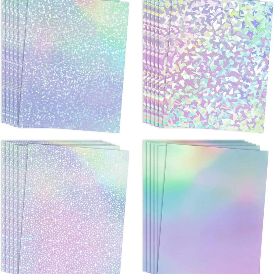 A4 Holographic Laminated Sheets - 20pcs Assorted Transparent Waterproof Stickers, Gemstone, Polka Dot, Rainbow, Star Patterns