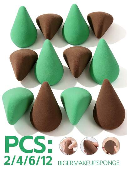 Green Brown Makeup Sponge, Ergonomic Blender For Foundation Concealer, Wet Dry Reusable Makeup Tools 2/4/6/12pcs
