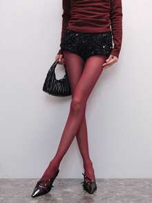 Quần tất siêu mỏng màu đỏ tía, gợi cảm, cạp cao, làm từ nylon, định hình cơ thể. - Màu Đỏ Sâu - Xem 1