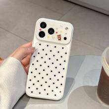 [Instant Change To 17] Compatible With IPhone 17 Pro Max Phone Case, Window Fresh Polka Dot Teddy Bear Full Coverage Anti-Drop Protective Cover - Black and White - View 2