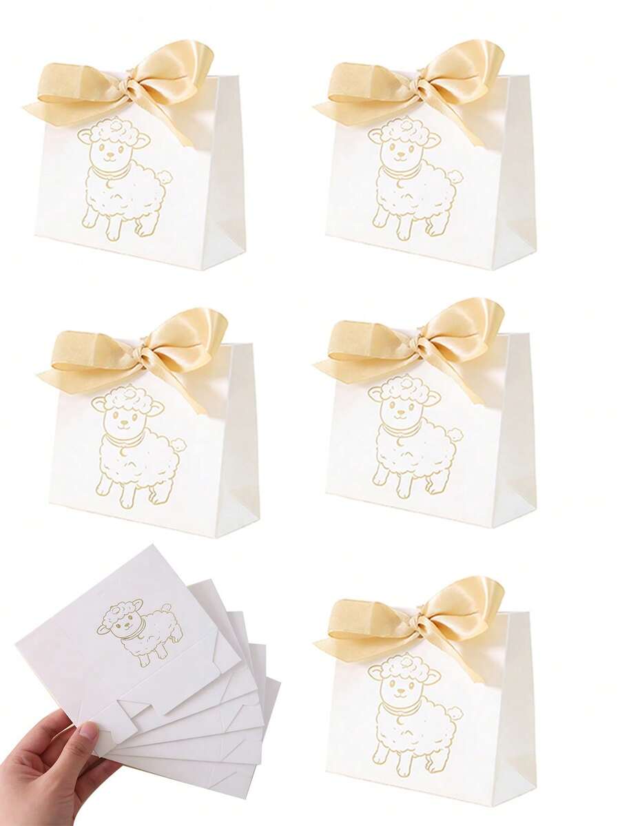 12 piezas Caja de caramelos con forma de oveja para Eid Al-Adha, decoración de fiesta islámica musulmana, caja de caramelos blanca con asa para obsequios, caja de regalo con tapa inclinada para cumpleaños, bodas, Día de la Madre, fiesta de cumpleaños con tema de animales de granja, caja de caramelos con estilo rústico y diseño de animales - multicolor - Ver 1