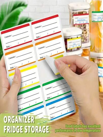 10pcs Colorful Removable Frozen Food Storage Labels, 10 Stickers Per Sheet, Waterproof Food Labels, Kitchen Organization, Date & Content Labels, English, No Residue Paper Labels, Suitable For Meals, Containers & Kitchen Items, Holiday Essential