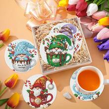 8件套可爱人物DIY钻石画杯垫套装,圆形闪亮钻石表面,强力背胶,工具齐全,适合初学者,减压手工,新年、情人节、圣诞节、教师节礼物,家居装饰杯垫,送给家人、朋友、女朋友、老师 - 彩色 - 查看 4