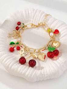 Pulsera con colgante de cereza con forma de corazón, estilo Mori, personalizada y de moda, con efecto dopamina - Multicolor - Ver 6