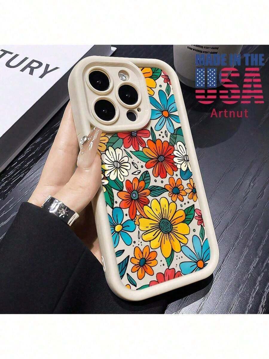 Funda para iPhone 16 Pro Max 16e 15 Plus 14 13 12 11 XS Max XR X Grupo de flores coloridas Ajuste magnético Patrón a prueba de golpes Silicona suave Funda protectora para smartphone Regalo, válido para apple 11/12/13/14/15/16/17 series individuales - 1 unidad - Ver 1