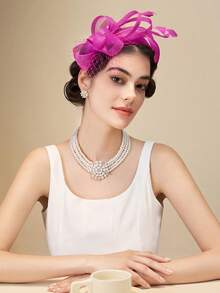 1pc Fascinators For Women Tea Party Hat Headband Derby Wedding Church Bridal Cocktail Feathers Hair Clip,Summer,Beach - Multicolor - View 6