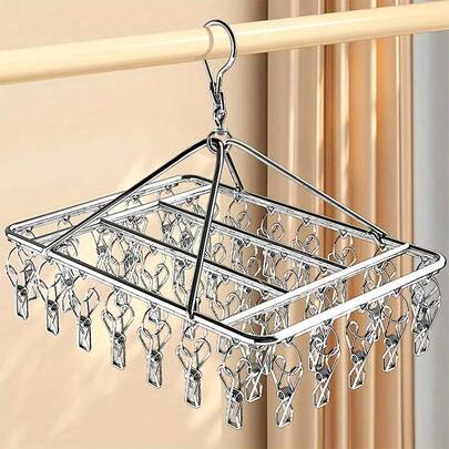 Stainless Steel Multi-Clip Magical Rotating Drying Rack With Anti-Wind Hooks, Suitable For Socks And Underwear, Space-Saving, No Drilling Or Installation Required, Suitable For Basic Home Accessories And Clothing Clips, Mother's Day Gift