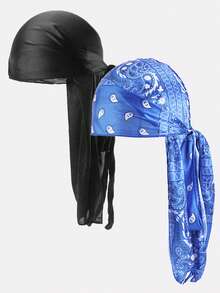 2pcs Men's Faux Silk Long Tail Hip Hop SILKY DURAG Headwrap, Suitable For Daily Use,Beach,Holiday - Multicolor - View 8