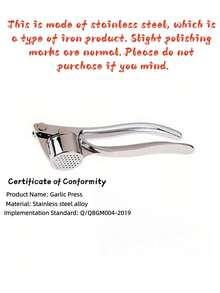 1pc Heavy Duty Garlic Press, Manual Garlic Mincer, Stainless Steel Garlic Crusher Squeezer Chopper Kitchen Tool - Multicolor - View 15