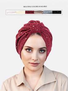 1pc Ladies' Vintage Fashion Metal Color Hat, Suitable For Chemo And Regular Use As A Headscarf Hat Hair Sleep Cap,Summer,Beach - Multicolor - View 6