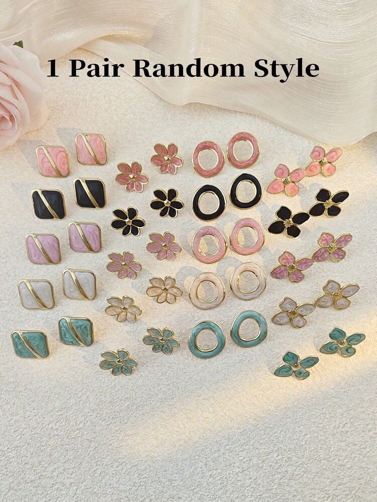 3-9 Pairs Women's Earring Sets, Fashion Colorful Stainless Steel Jewelry Gold Earring Sets, Geometric Flower Enamel Earring Sets, Minimalist Square Earrings, Round Stud Earrings - Multicolor - View 11