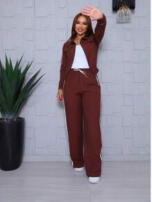 Women's Set With Side Stripe, Long Sleeves. - Rỉ Nâu - Xem 6
