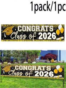 1pc "Congratulations Class Of 2026" Graduation Banner, Available In Red, Blue, Green And Gold Vibrant Colors, Suitable For 2026 High School/College Graduation Party, Ceremony, Photo Backdrop And Indoor/Outdoor Graduation Decor, Applicable For Bedroom, Indoor Or Outdoor Tabletop. - Multicolor - View 9