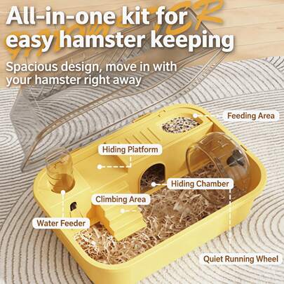 Bộ lồng nuôi chuột hamster bằng nhựa tháo rời, dễ vệ sinh, kích thước 12.2"X8.85"X6.29", bao gồm chỗ trú ẩn, máng nước, bánh xe tập thể dục êm ái dành cho động vật nhỏ.
