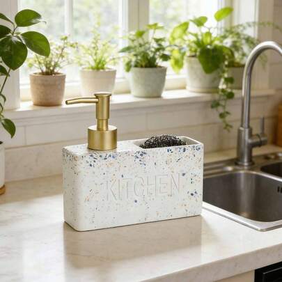 1 bình đựng xà phòng nhà bếp bằng nhựa thời trang 6,31 inch, trang trí mặt bàn, bình đựng dung dịch tẩy rửa, tủ trang điểm phòng tắm, kèm miếng bọt biển rửa chén, nhiều màu sắc