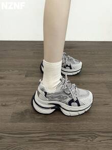 NZNF Mẫu giày thể thao đế dày màu trắng mới năm 2025, giày casual cổ thấp kiểu vintage, kiểu dáng tôn dáng. - Màu xanh lam - Xem 3