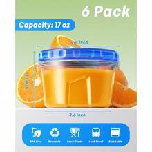 6 Pack-17oz Freezer Storage Containers, Plastic Food Storage Containers With Twist Top Lids, And Reusable Soup Containers With Lid, Microwave And Dishwasher - 6Pack-17oz - 查看 2