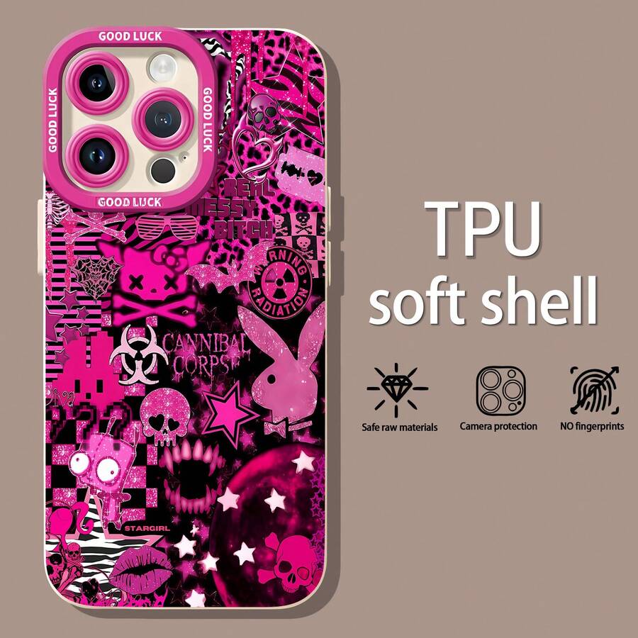 Collage emo rosa y negro infernal.funda de teléfono Fundas compatibles con ,Apple,VIVO,OPPO,,, y Honor.Fabricadas en silicona TPU,ofrecen protección contra golpes y caídas. - Blanco - Ver 1