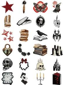 50张透明暗黑浪漫贴纸 剪贴簿贴纸 黑白贴纸 美学派对礼品 手工用品 PET乙烯基贴纸 - 彩色 - 查看 4