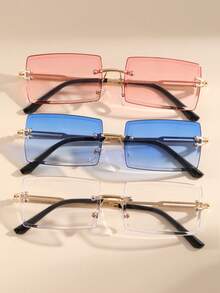3 Pairs Rectangular Casual Glasses Sets, Luxury Brand Designer Glasses. Suitable For Beach, Vacation, Sunshade, Classic Driving, Fishing, Travel, Shopping, Outdoor Sports, Tourism, Camping, Hiking, Leisure Eye Protection, Retro Travel Driver Glasses - Multicolor - View 10