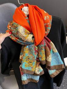 1pc Retro Print Elegant Scarf, Lightweight Linen Shawl, Versatile For Travel, Photography, Daily Wear - Multicolor - View 15