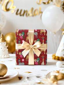 Children's Birthday Wrapping Paper, Red Background With Cute Cartoon Animals, Coated Paper 43cm*3m (1 Roll) Suitable For Children's Birthday Gift Wrapping, First Birthday Party Wrapping, Kindergarten Graduation Gift Wrapping, Children's Day Gift Wrapping. - A - View 5