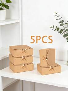 Kraft Paper Gift Box With Lid & Ribbon Closure - Large Vintage Folding Gift Box For Candles, Soaps & Journals, -Friends Presentation Box For Wedding, Party & Home Decor - Camel + Camel Ribbon - View 16