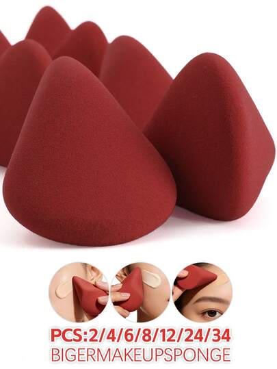 Red Ergonomic Makeup Sponge, Water-Absorbing & Expandable, Wet/Dry Dual-Use For Foundation, Available In Multi-Packs (2/4/6/8/12/24/32 Pcs)