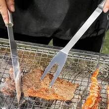 Stainless Steel BBQ Tool Set, Outdoor Camping Picnic Cooking Utensils Combo - Silver - View 3