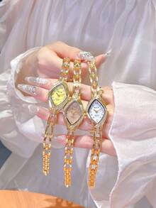 BAOHE 1pc Ladies' Gold Butterfly Strap Inlaid With Diamonds Quartz Wristwatch, Valentine's Day Gift - Gold - View 5