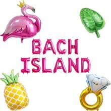 Bach Island Balloon Banner Flamingo Palm Tree Diamond Ring Mylar Balloon For Tropical Island Themed Bachelorette Party Decorations - 粉紅色 綠色 黃色 - 查看 6