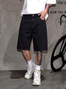 Denim Shorts, Cotton Ripped Jeans Shorts, Straight Leg Casual Shorts, Breathable Versatile Shorts For Summer Commute - Black - View 5