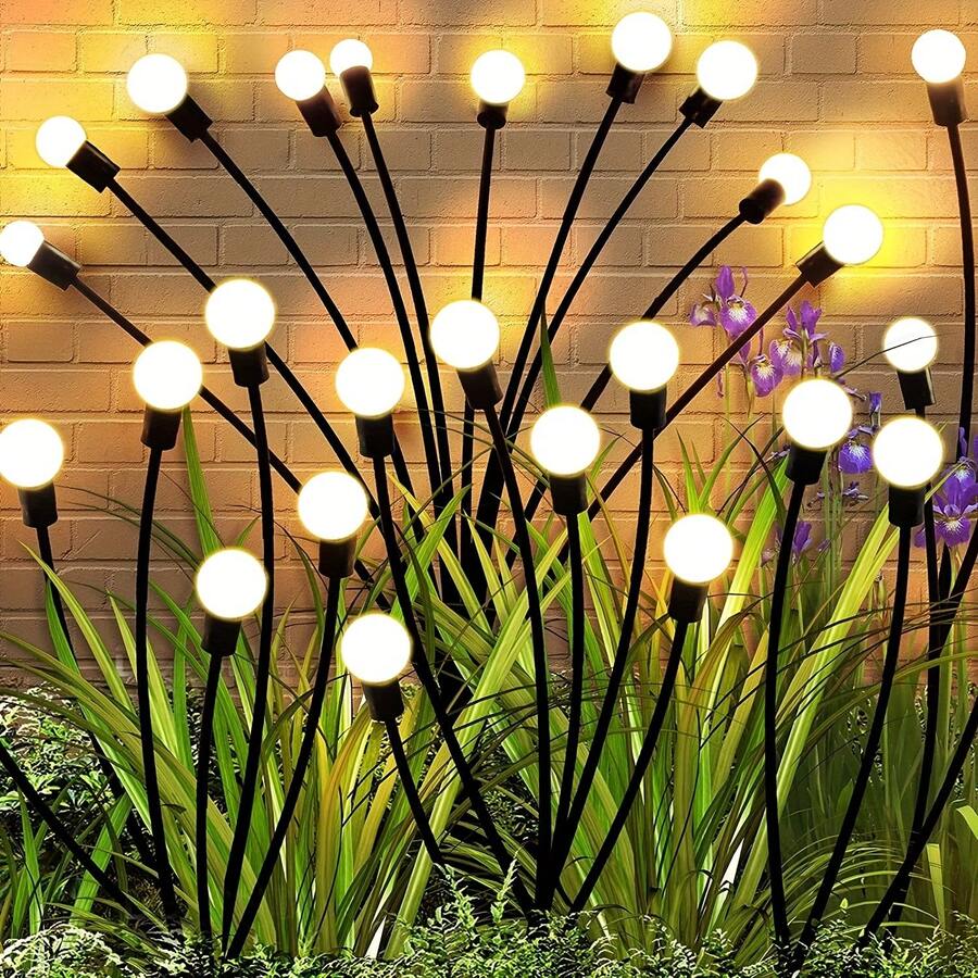2/4-Piece Solar-Powered Firefly String Lights,8 Lights, IP65 Waterproof Rating, Solar Decorative Lighting For Patios And Yards, Outdoor Garden Path Lights,Made Of Weather-Resistant Plastic, Easy To Install (Mounting Accessories Included) - 暖白光 - 查看 1