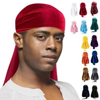 ZTZI Unisex Solid Color Velvet Durag, Soft Smooth Durag With Long Ties, Fashion Headwear For Daily Use
