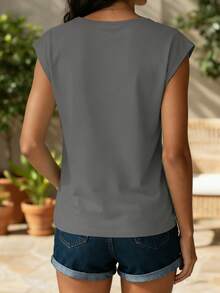 Women's Casual Summer V-Neck Vest | Von D Logo Print | Perfect For Daily Wear, Outdoor Leisure, Loungewear, Back-To-School Season, Mother's Day & More Summer Occasions  | Daily Gift.(3) - Xám - Xem 4