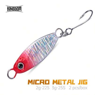  KINGDOM 2 Stücke/Packung Weitwurf-Metall-Jigs Köder, 2g/3g 22mm/25mm Sinkend Metall Löffel, Langsam Jigging Trolling Metall Löffel, Laser Irisierend Hochreflektierend, Ausgestattet mit scharfen Drilling-Haken für Süß- und Salzwasser