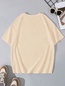 Boys' Casual Christian Pattern T-Shirt, "Praise The Lord" Psalm 150:6 Print Loose Fit Top, Comfortable Fabric For Back To School Summer Wear - Apricot - View 3