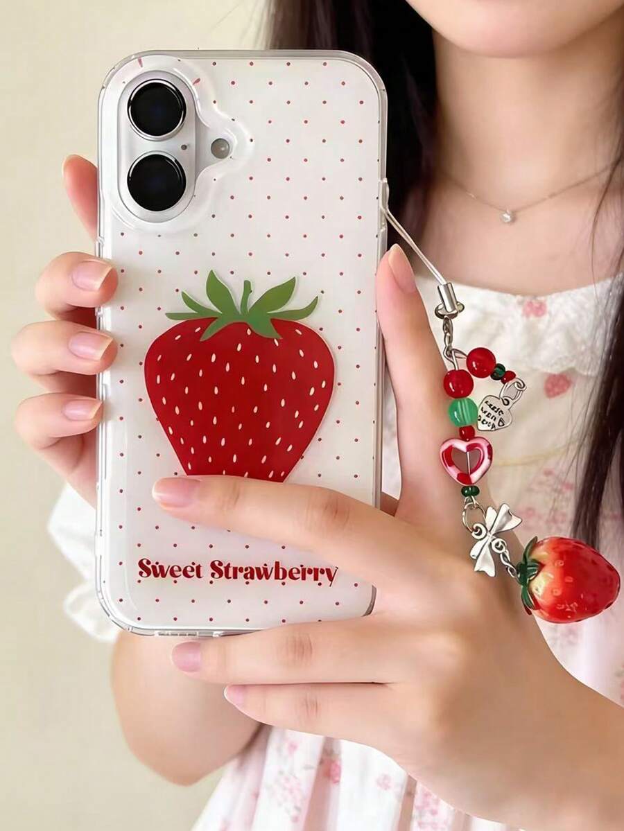 1个可爱草莓波点手机壳，配草莓挂绳，适用于苹果11/12/13/14/15/16/17 Pro Max系列，是节日和生日的绝佳礼物选择。 - 草莓波點 - 查看 1