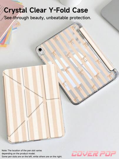 Ốp lưng máy tính bảng đa năng dành cho iPad Air M3 2025/M2 2024, Air 5 2022, Air 8 2026 (11/13 inch), (A16) 11 inch thế hệ thứ 11 2025, Galaxy Tab, Kindle Paperwhite thế hệ thứ 12 2024, v.v. Thiết kế sọc và nơ, mặt lưng trong suốt, kiểu dáng thời trang, chức năng tự động bật/tắt màn hình, bảo vệ bằng túi khí. Thích hợp sử dụng trong văn phòng hoặc làm quà tặng.