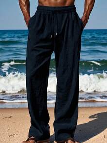 Men's Casual Loose Fit Breathable Quick-Dry Straight Leg Outdoor Sports Pants - Navy Blue - View 1