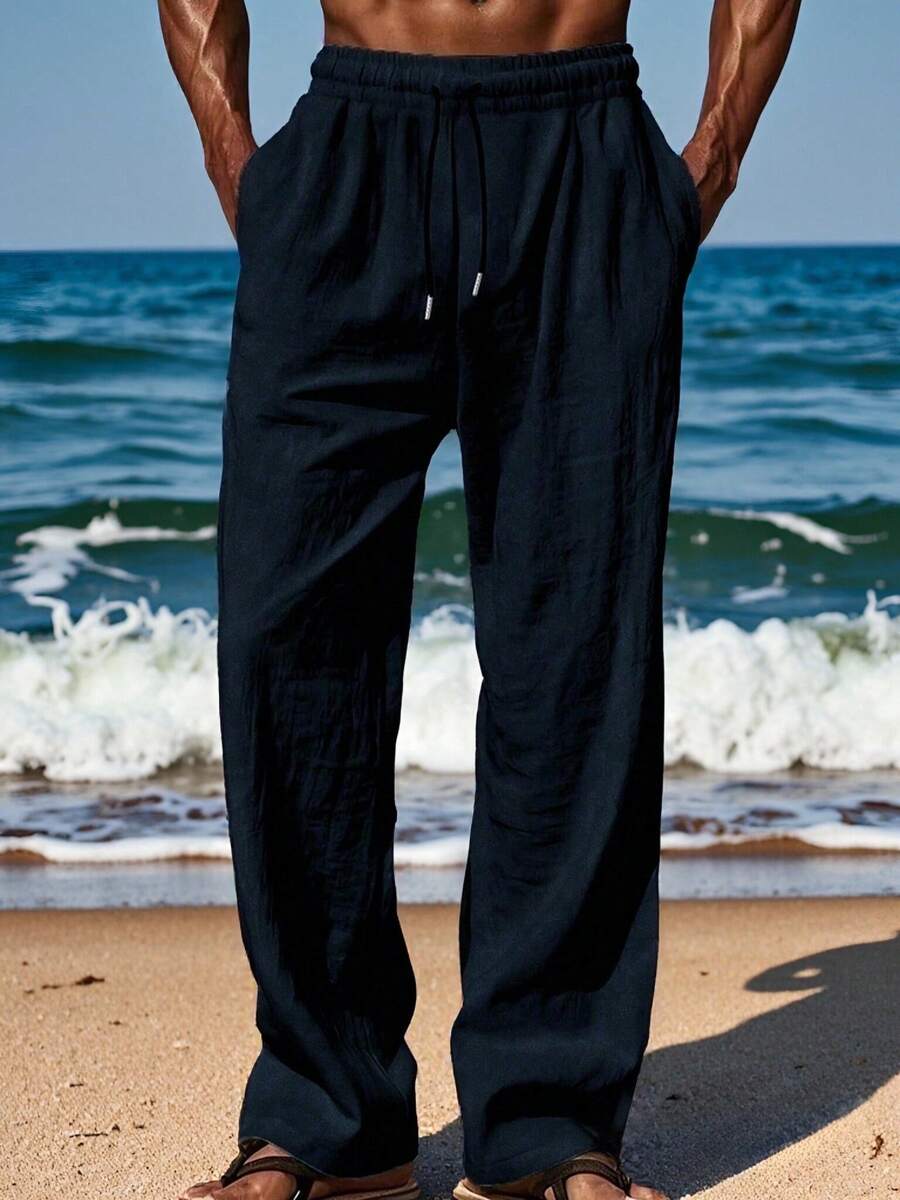 Men's Casual Loose Fit Breathable Quick-Dry Straight Leg Outdoor Sports Pants - Navy Blue - View 1