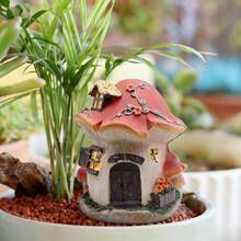 1pc Handpainted Resin Mushroom House Ornament, Home Decor, Creative Garden Yard Decoration - Mushroom House - View 4